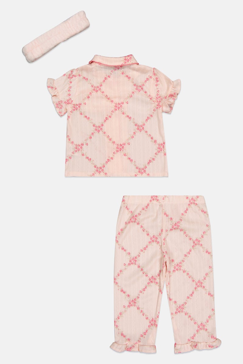 Betsey Johnson Toddlers Girl 3 Pieces Floral Print Pyjama Top And Bottom With Headband Set, Multicolor - Image 2